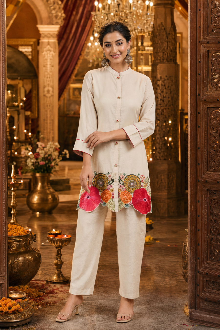 Pearl Shine Cream Co-ord Set