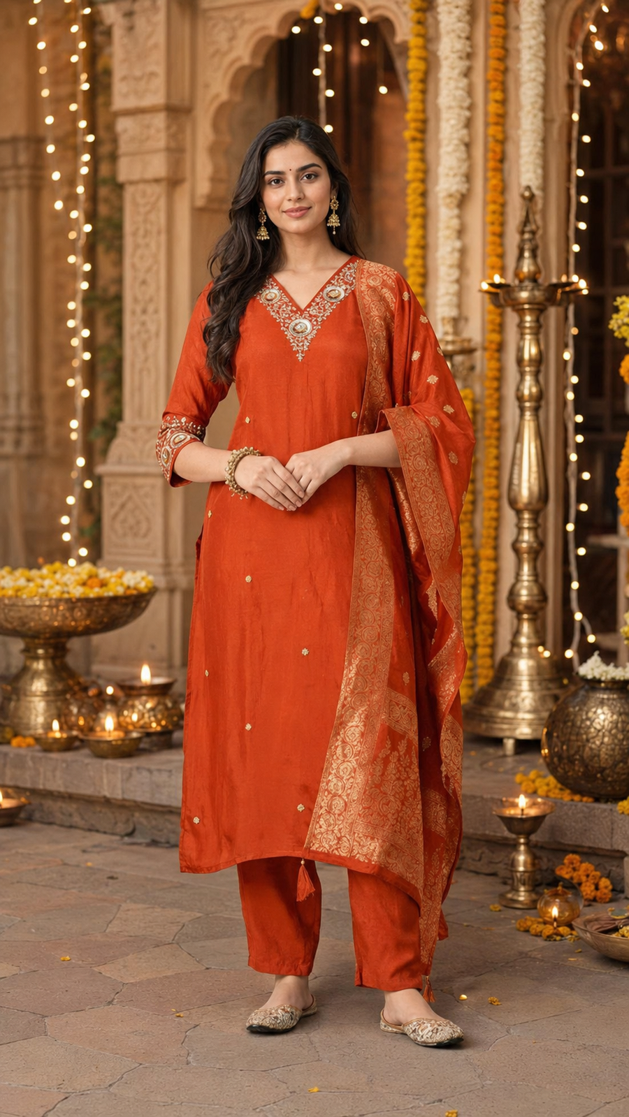 Orange Elegance Silk Ensemble