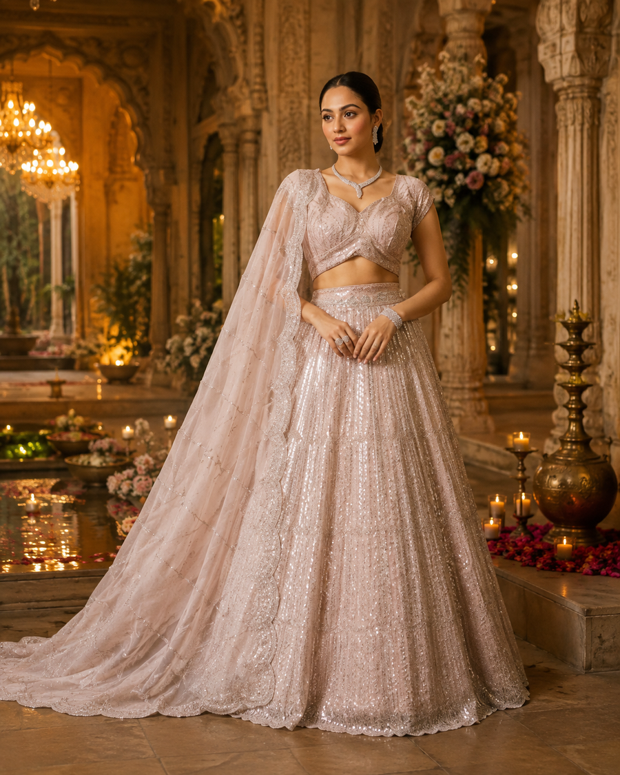 Blush Radiance Nude Pink Lehenga Set