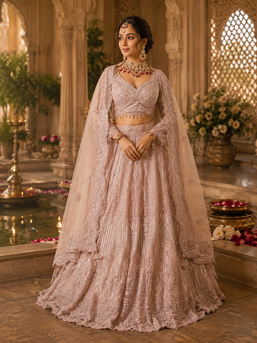 Ethereal Elegance Rose Gold Engagement Lehenga