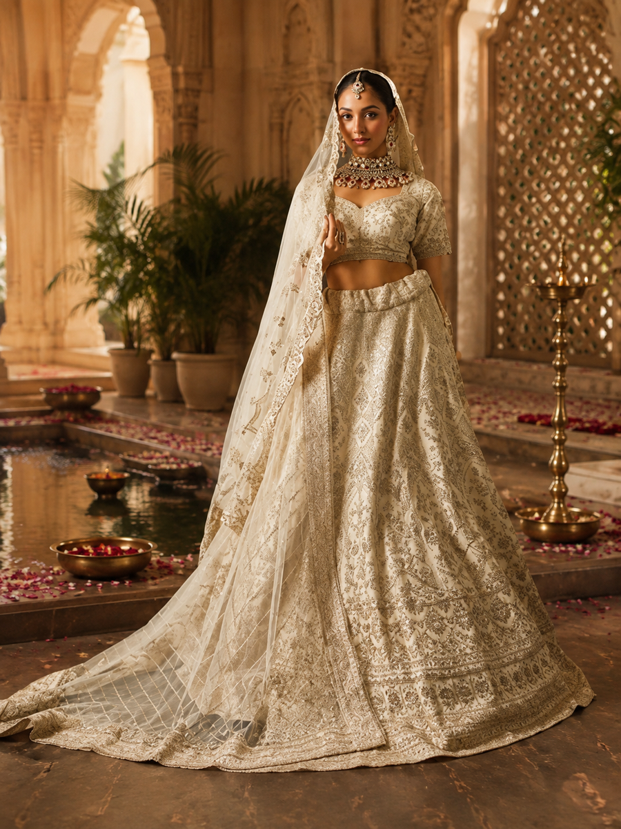 Ivory Majesty Bridal Engagement Lehenga