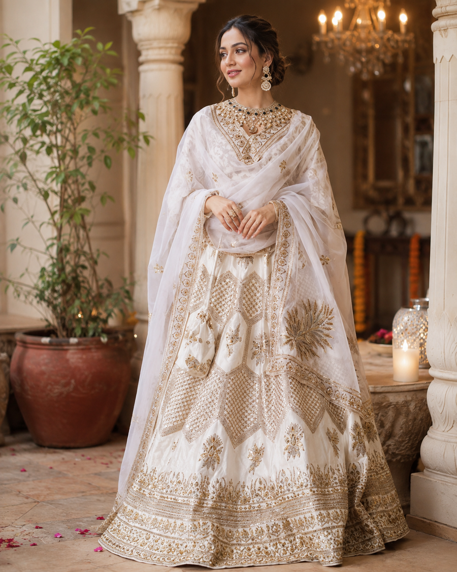 Ivory Radiance Handcrafted Party Wear Lehenga