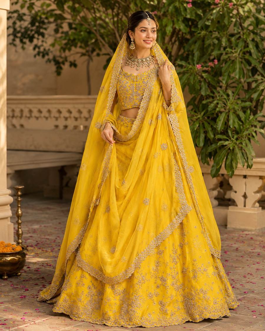 Sunlit Grace Haldi Yellow Bridal Lehenga