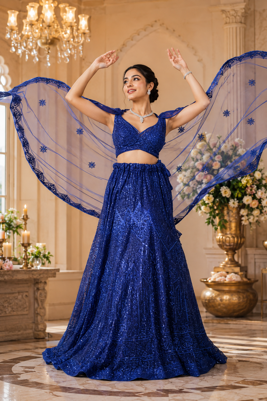 Midnight Sparkle Royal Blue Engagement Lehenga
