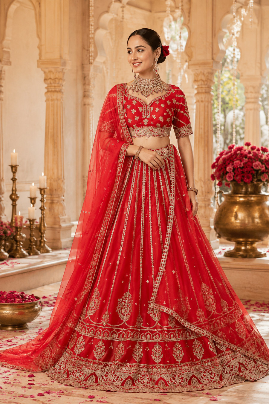 Royal Radiance Red Bridal Zardosi Lehenga