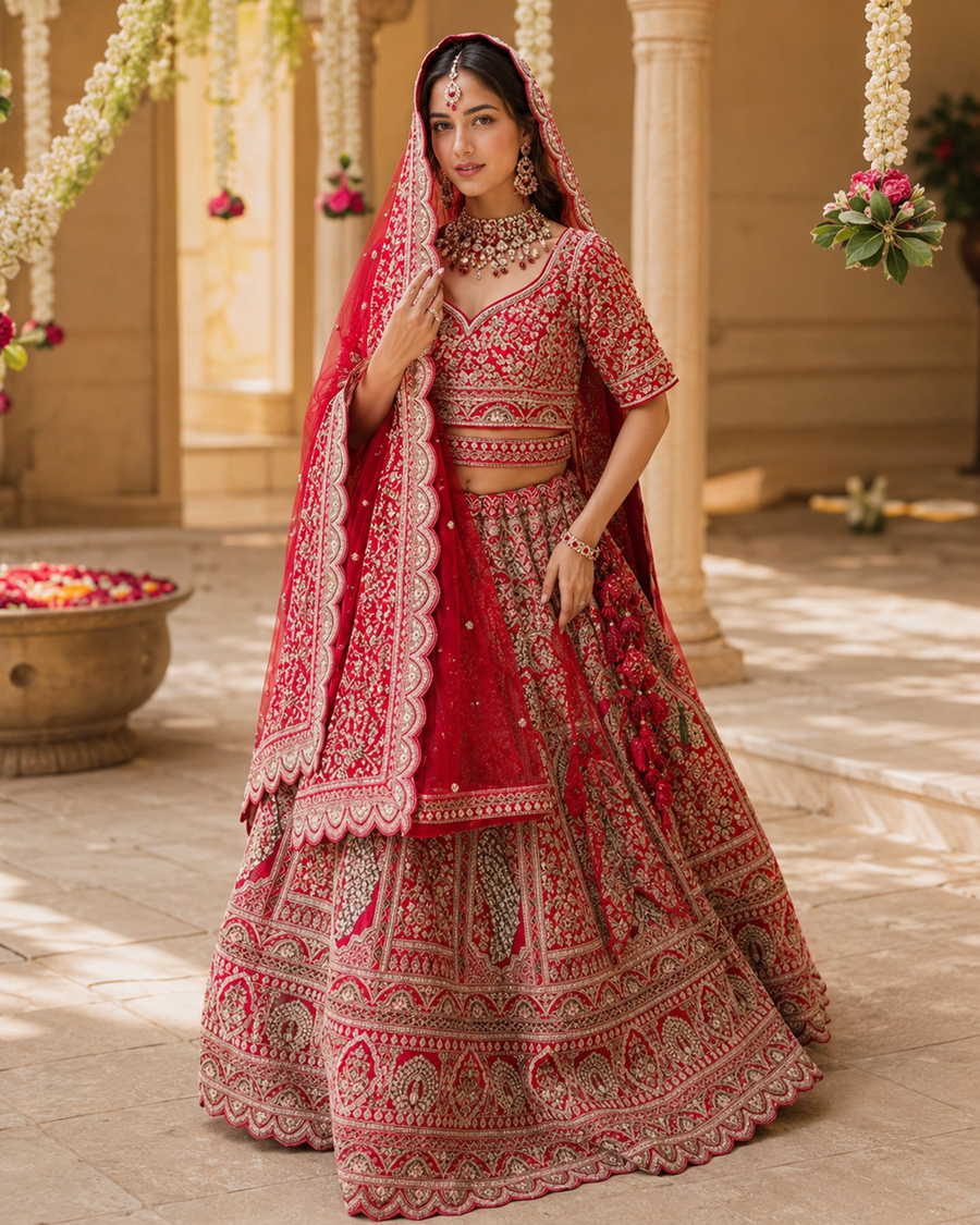 Majestic Rose Bridal Raw Silk Lehenga