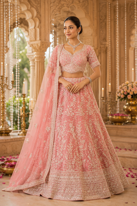 Blush Bloom Embroidered Bridal Lehenga