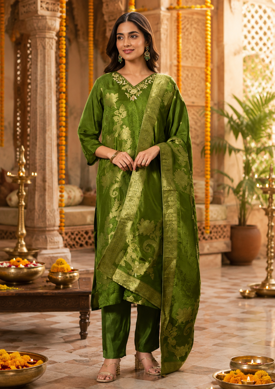 Royal Green Brasso Silk Suit