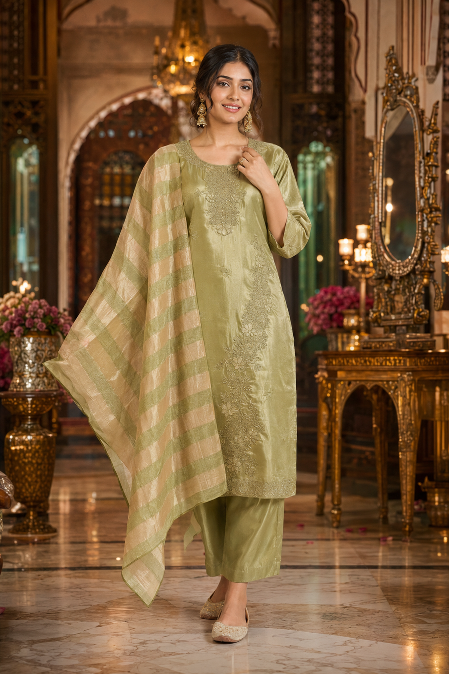 Olive Grace Embroidered Suit Set