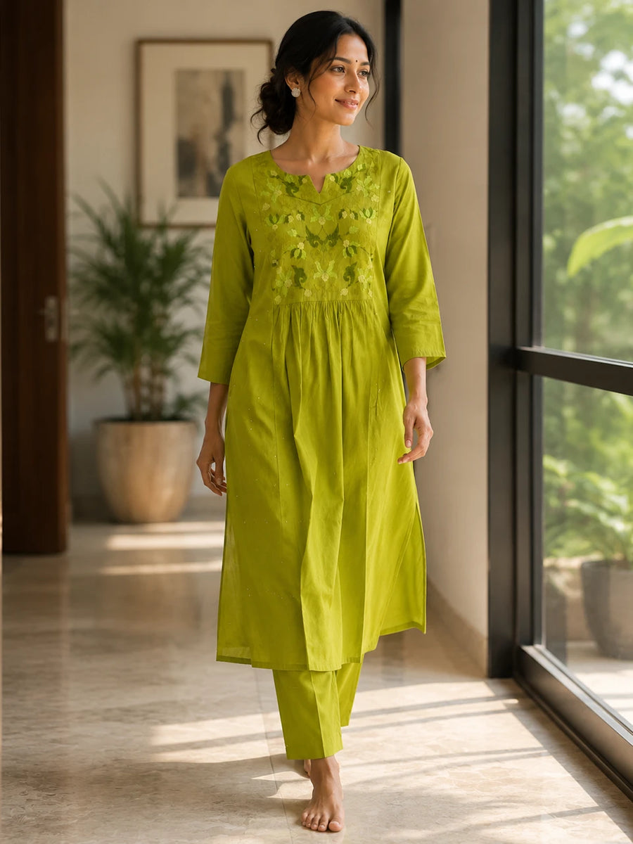 Olive Grace Embroidered Kurta Set
