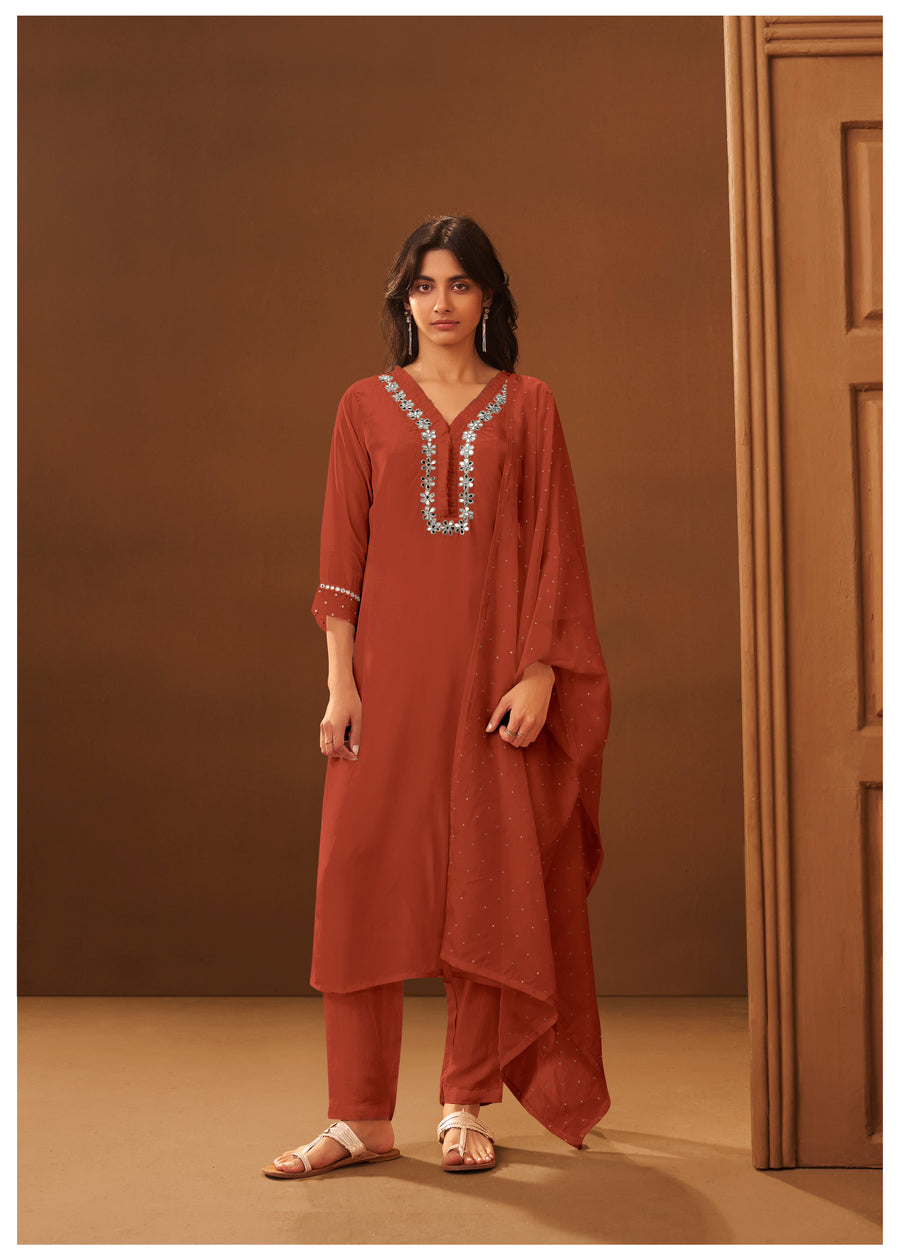 Rust Aura Mirror Kurta Set