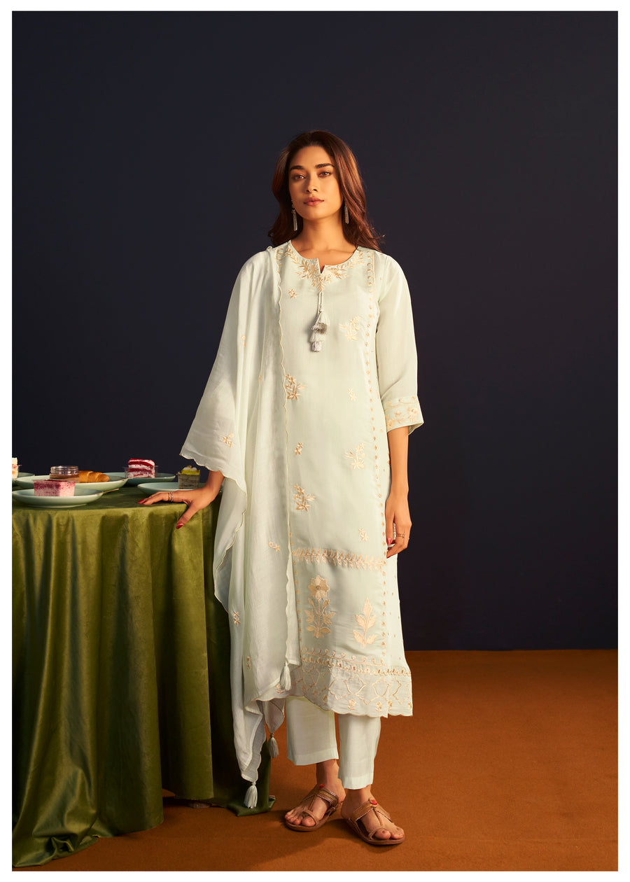 Ivory Bloom Embroidered Kurta Set