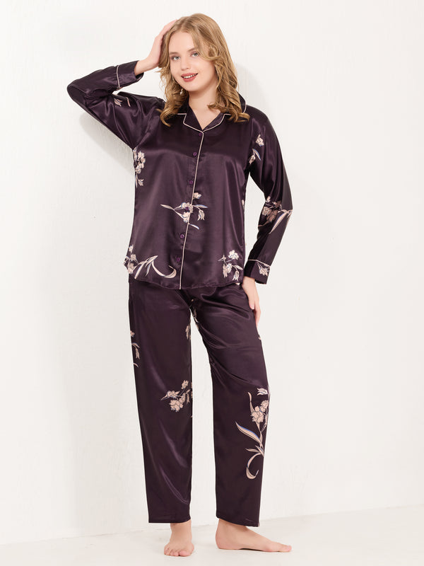 Velvet Orchid Satin Pajama Set