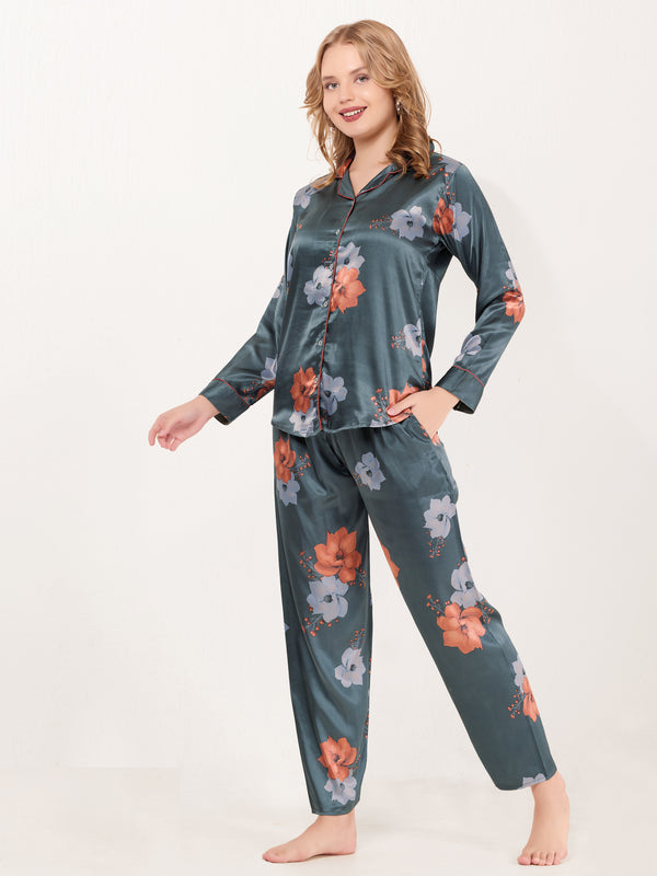 Misty Bloom Satin Pajama Set