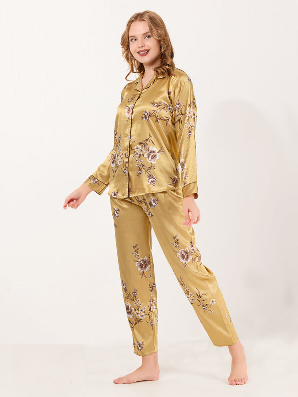 Golden Grace Satin Pajama Set