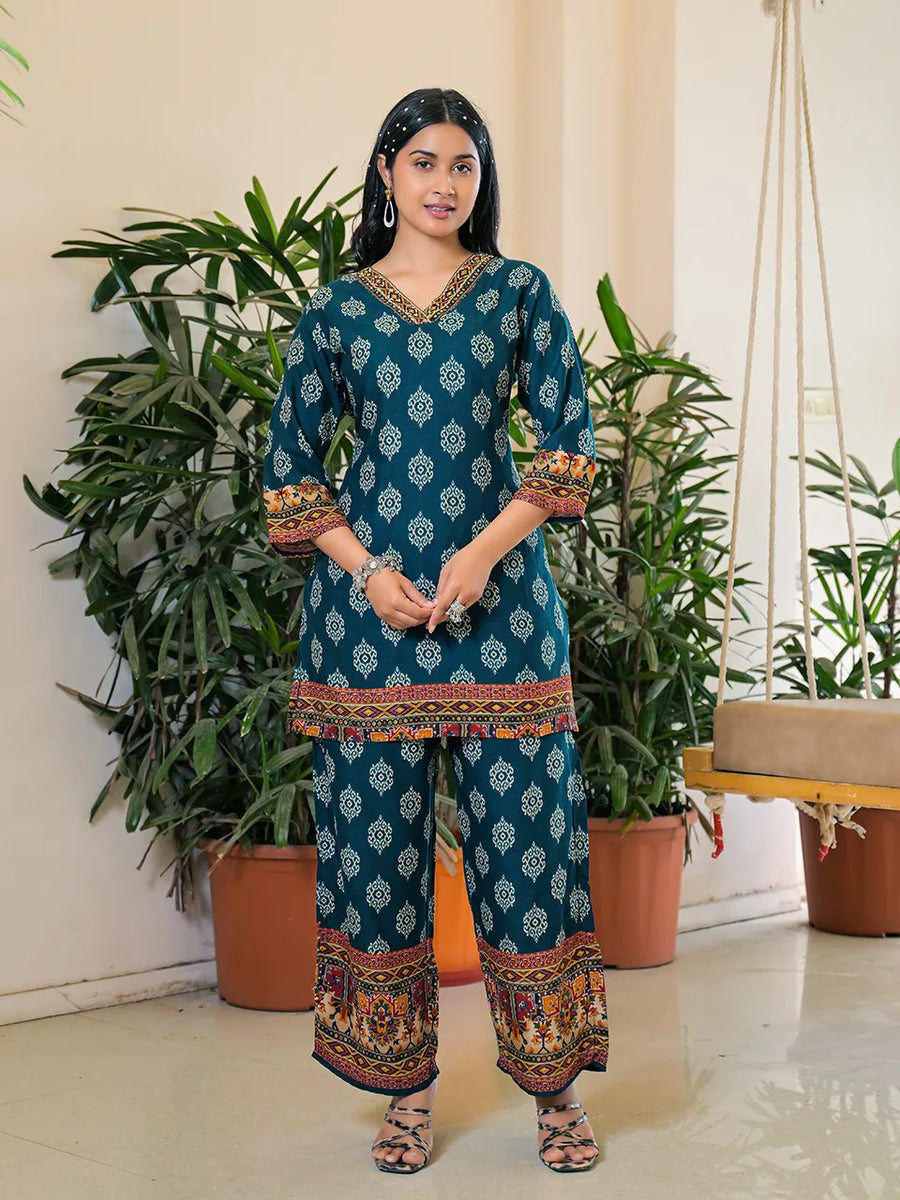 Midnight Motif Rayon Co-Ord Set