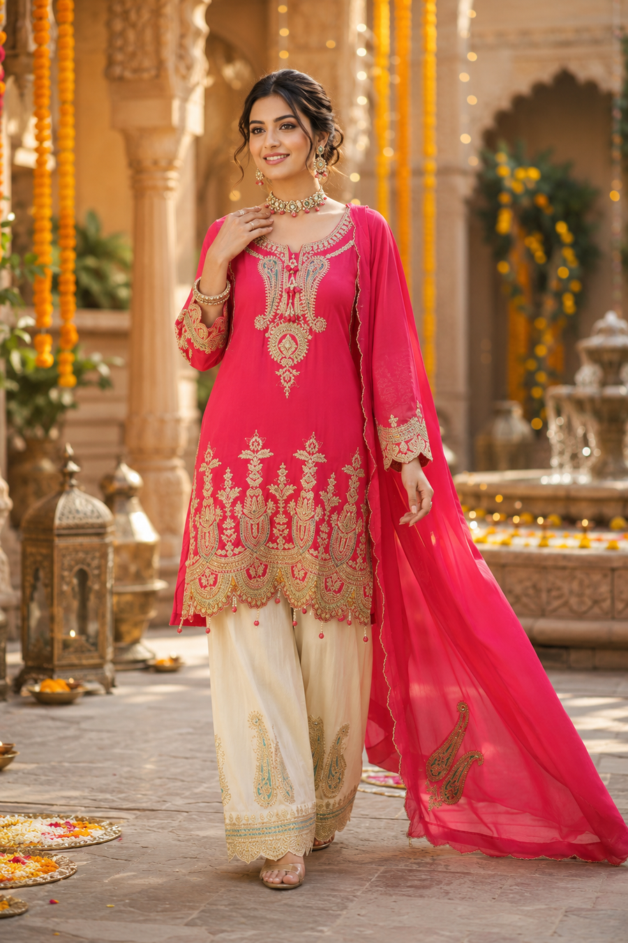 Sparkling Magenta Zari Pearl Suit