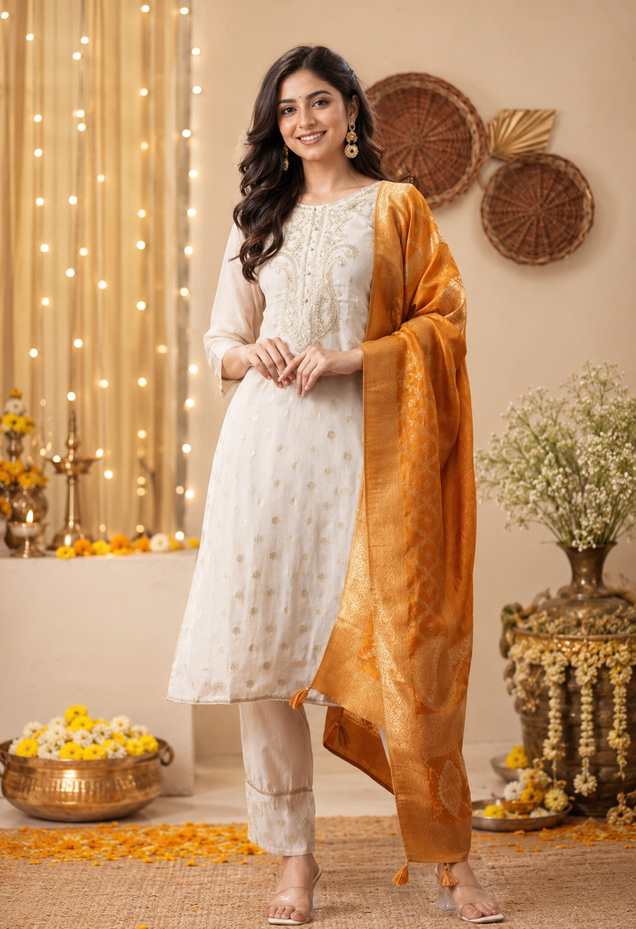 Beige Banarasi Zari Elegance Suit