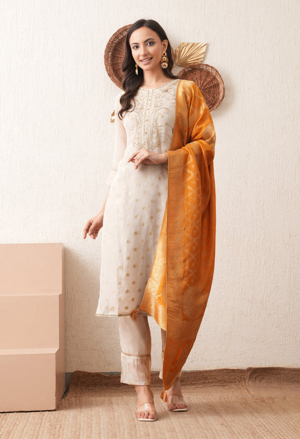 Beige Banarasi Zari Elegance Suit