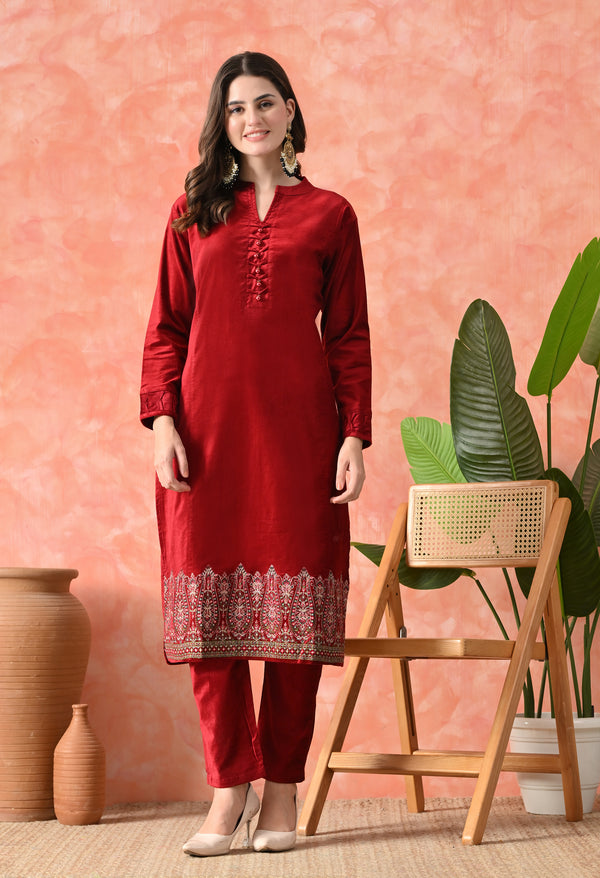 Elegant Red Velvet Grace Suit