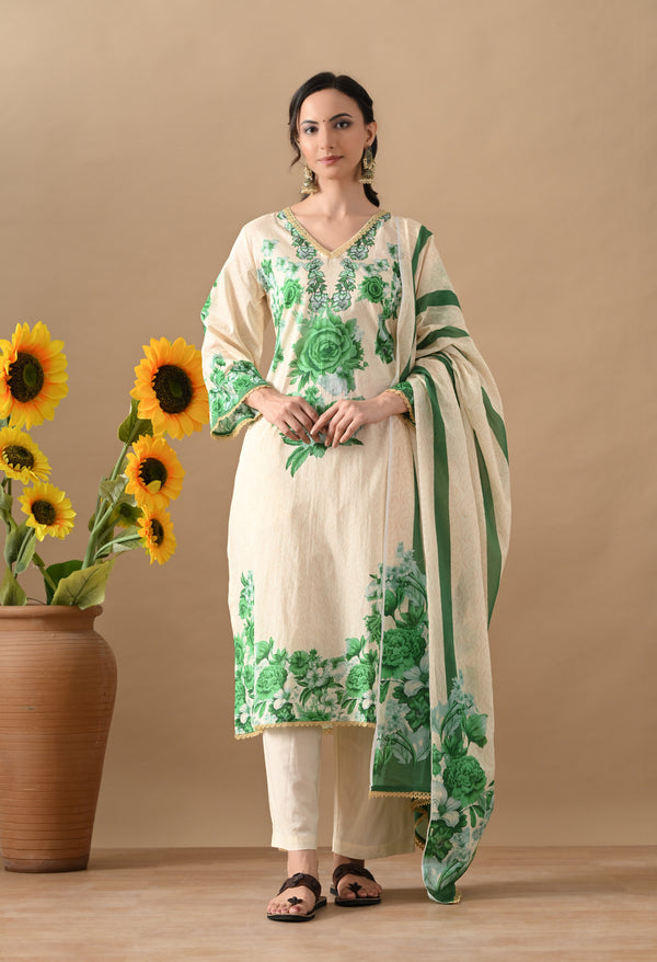 Graceful Green Floral Suit