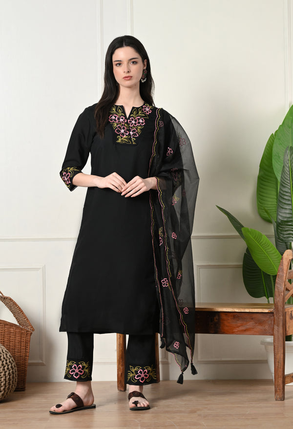 Graceful Black Elegance Cotton Suit