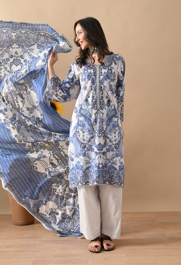 Graceful Blue Printed Elegance