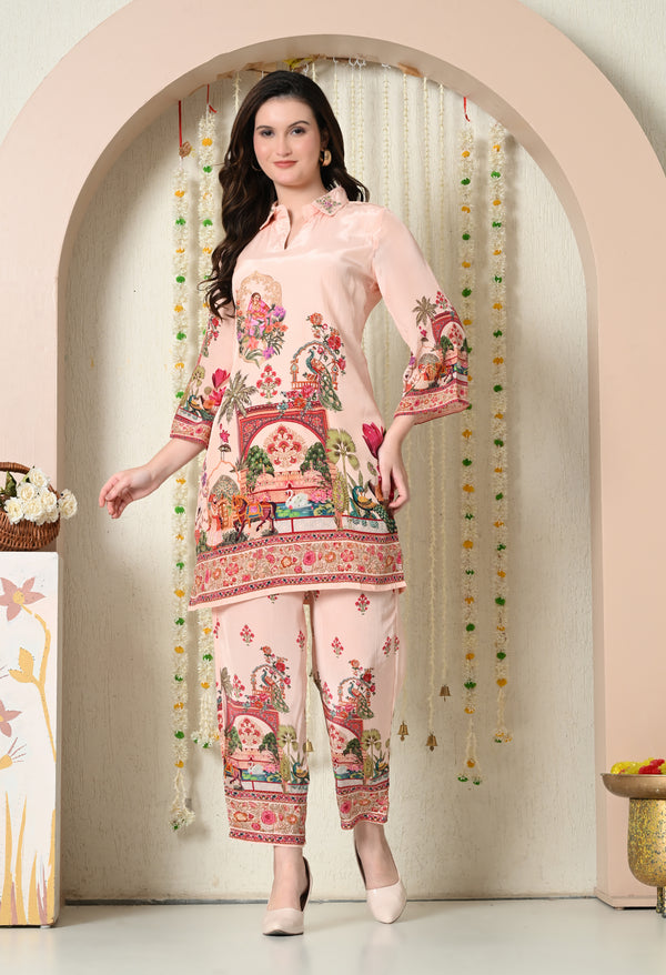 Royal Peach Rajasthani Set Co-ord Set