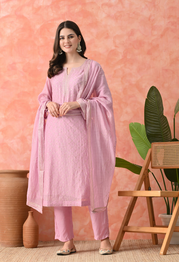 Golden Glow Lilac Silk Suit
