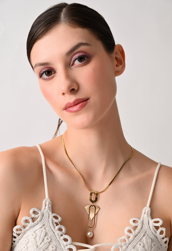 Golden Korean Crystal Chain Necklace