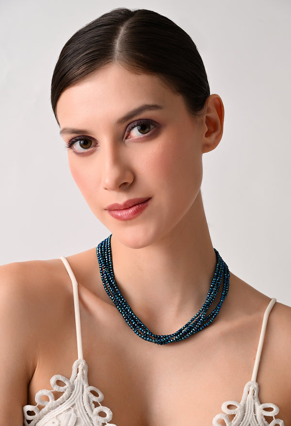 Navy Blue Crystal Layered Necklace