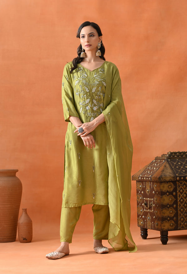 Green Silk Party Wear