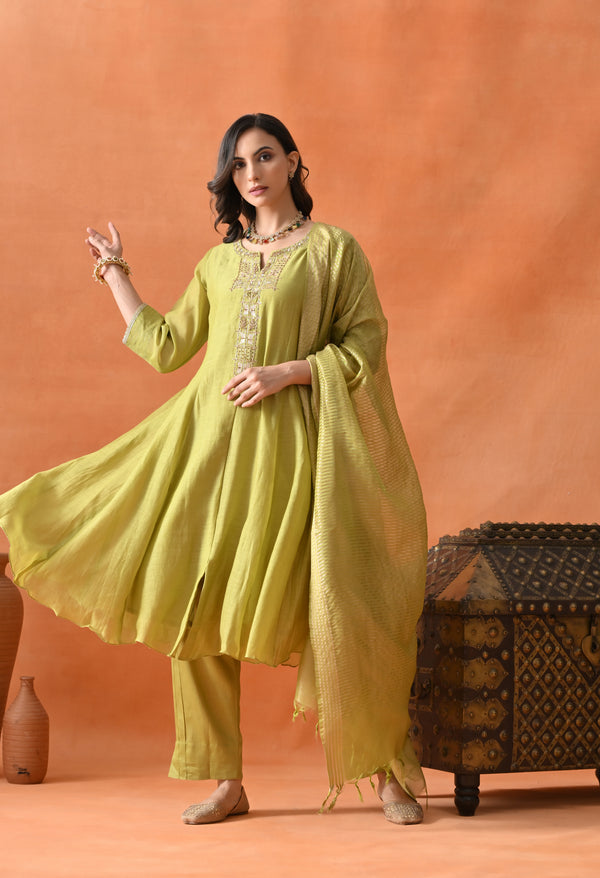 Green Dabka Pearl Party Suit