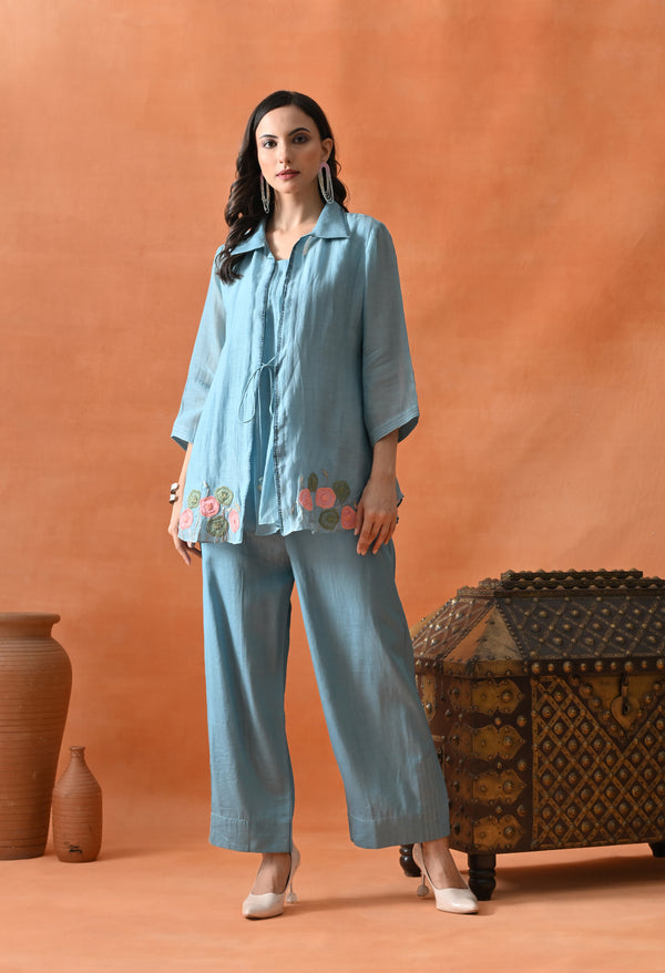 Pastel Blue Chanderi Co-ord