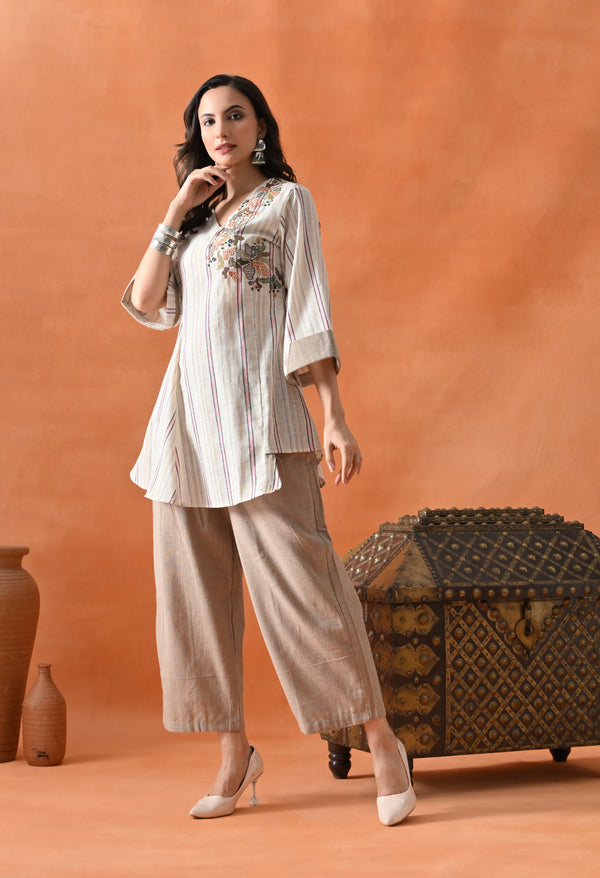 Cream Brown Pearl Co-ord Set
