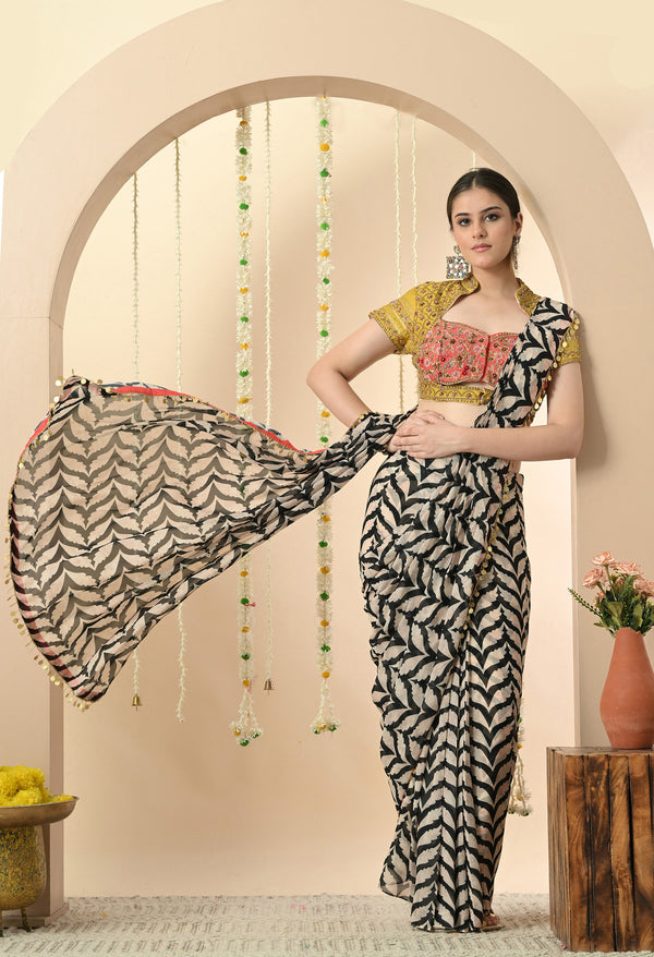 Golden Glow Drape Saree Set