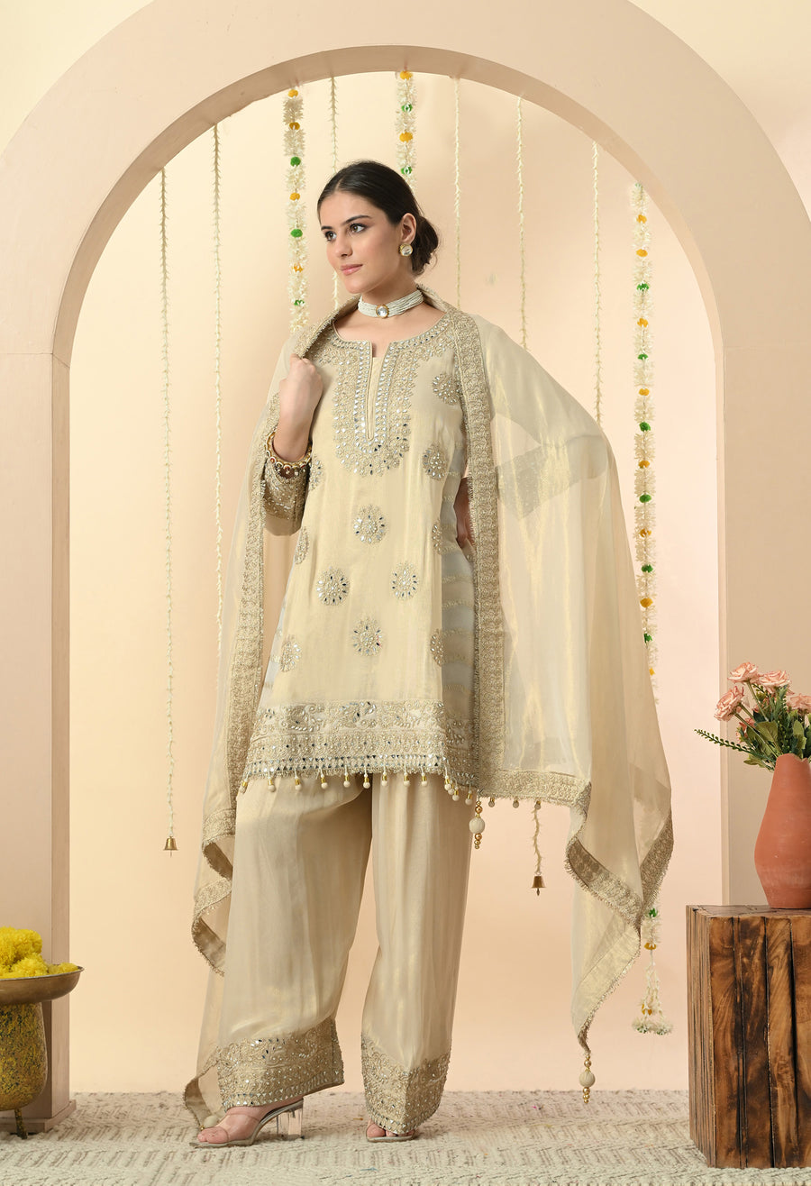 Graceful Cream Partywear Suit