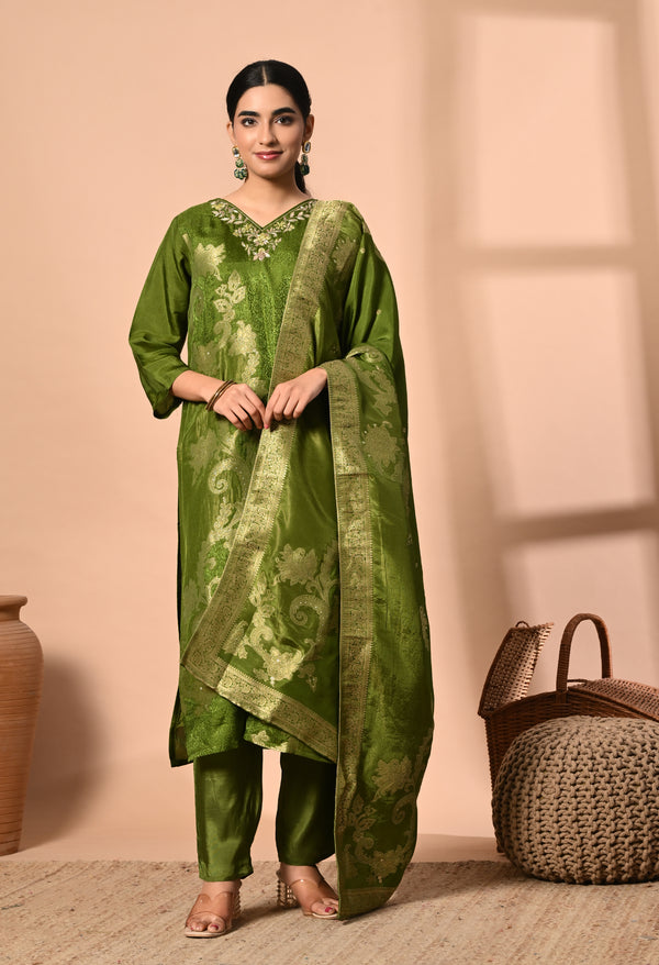Royal Green Brasso Silk Suit