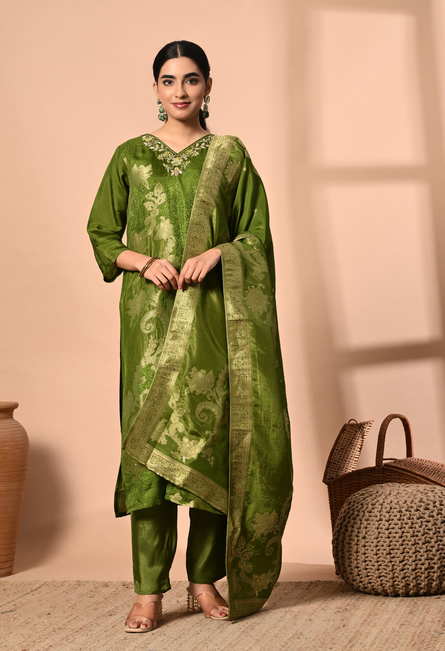 Royal Green Brasso Silk Suit