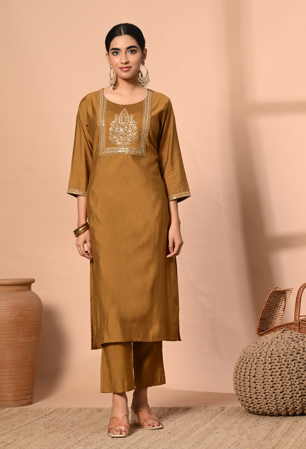 Elegant Brown Zari Suit