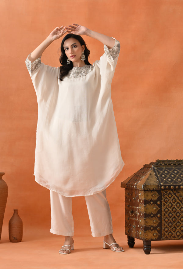 Cream Shine Pearl Kaftan Set
