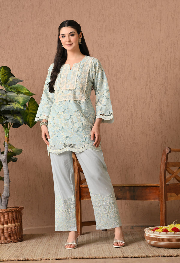 Aero Blue Elegance Frock Co-ord Set