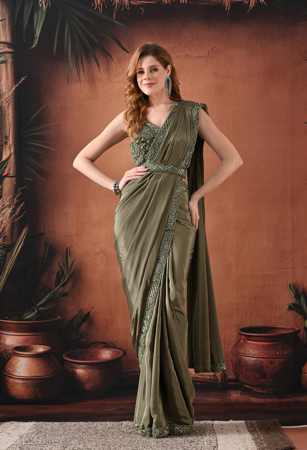 Emerald Elegance Sequined Saree