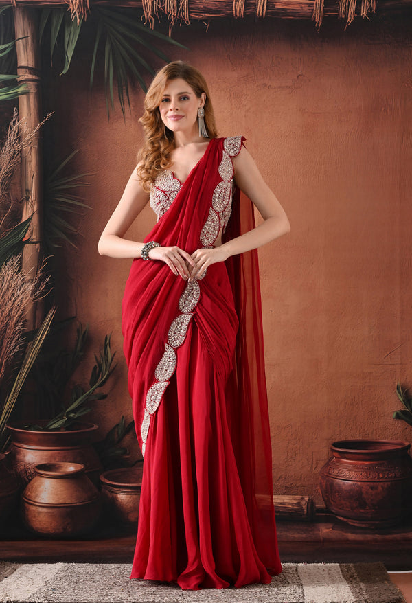 Red Elegance Organza Saree