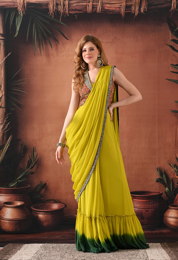 Neon Glow Indo-Western Drape Set
