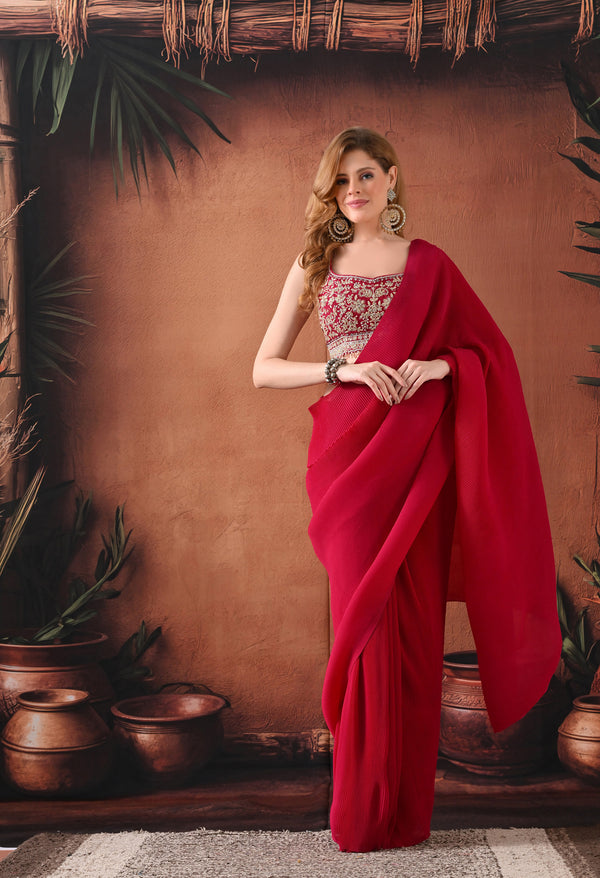Pink Rapron Drape Saree