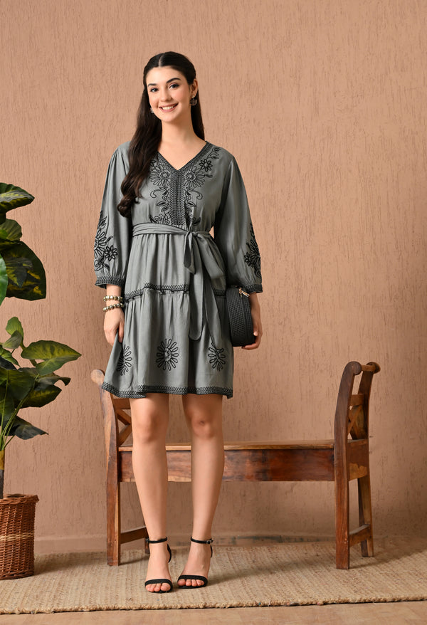 Charming Gray Midi Frock Delight