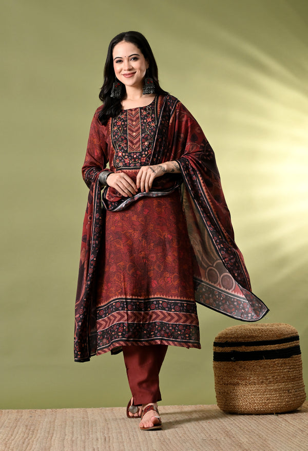 Brown Beauty Floral Festive Suit