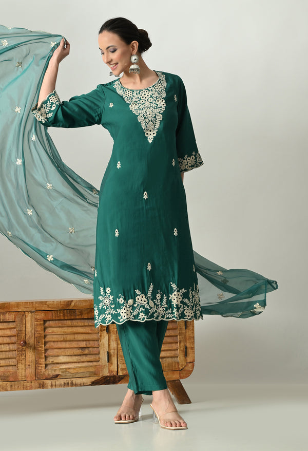 Graceful Green Cotton Pakistani Suit