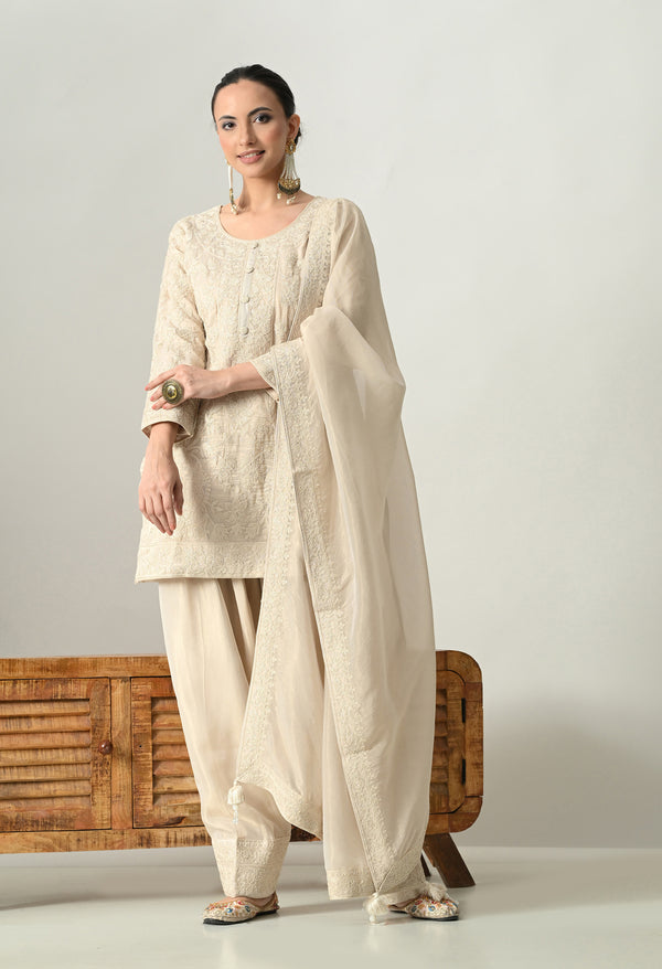Sparkling Cream Zari Organza Suit
